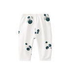 White pants with blueberry pattern on a white background