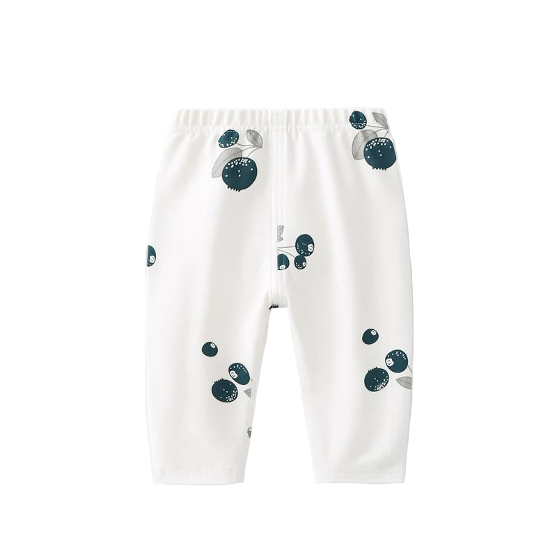 White pants with blueberry pattern on a white background
